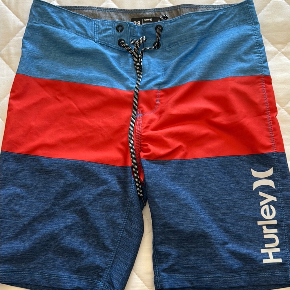 Hurley Blue and Red Board Shorts Dynamic Colorblock Design